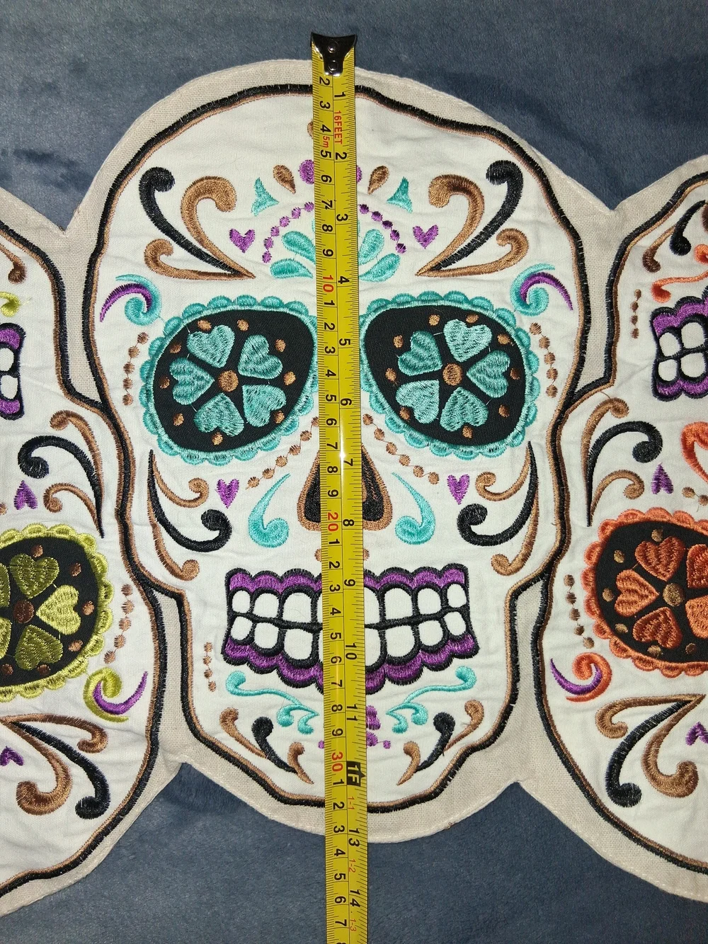 ​Cynthia Rowley Curious Day of the Dead Sugar Skulls Table Runner Embroidered